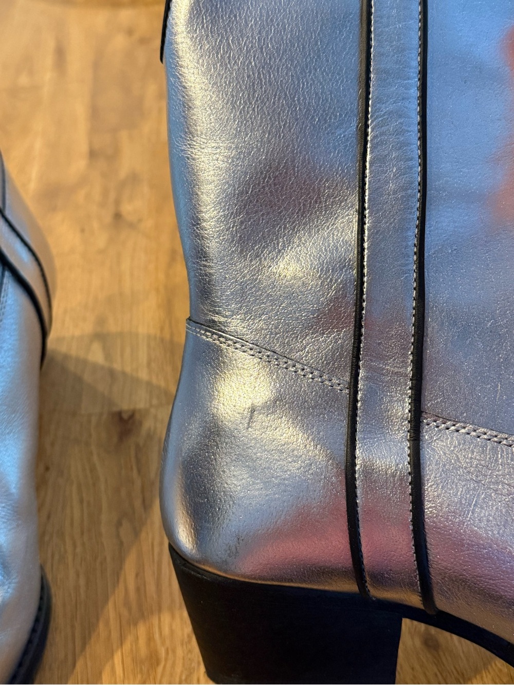 Free People Metallic Silver Women's Pointed Toe Mid-Calf Boot - Picture 5 of 7